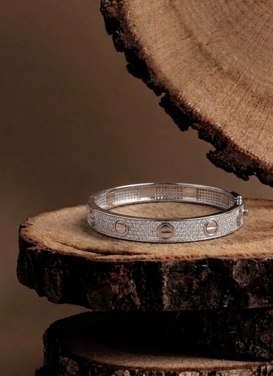 Diamond Bangle Bracelet with Screw Design