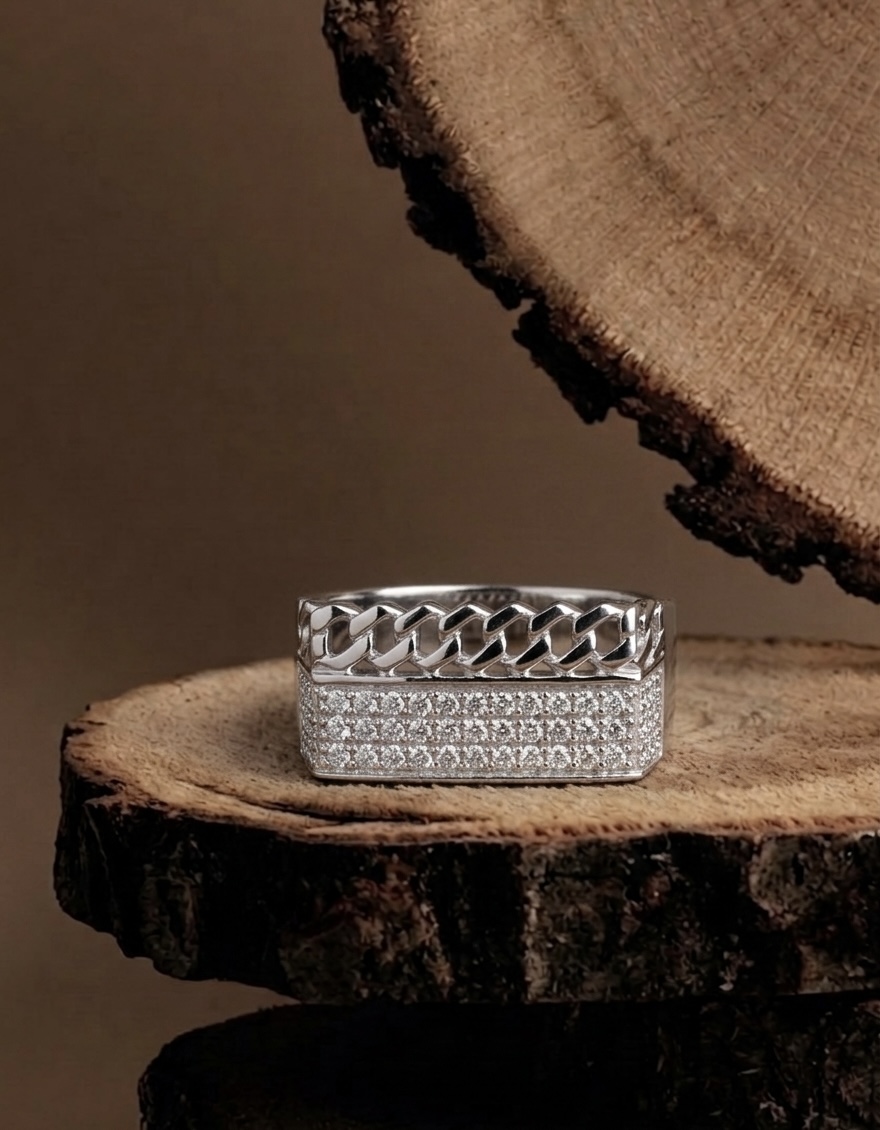925 Sterling Silver Men’s CZ Studded Statement Ring | Premium Designer Silver Jewellery