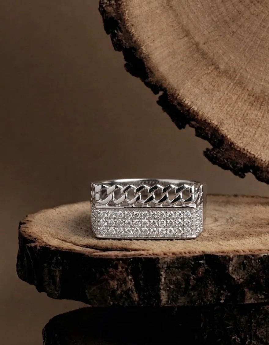 925 Sterling Silver Men’s CZ Studded Statement Ring | Premium Designer Silver Jewellery