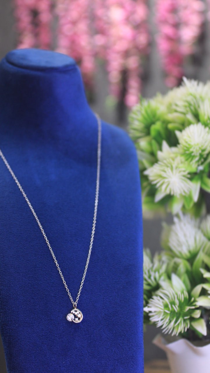 Elegant Silver Pendant Necklace with Sparkling Crystal Trio 3