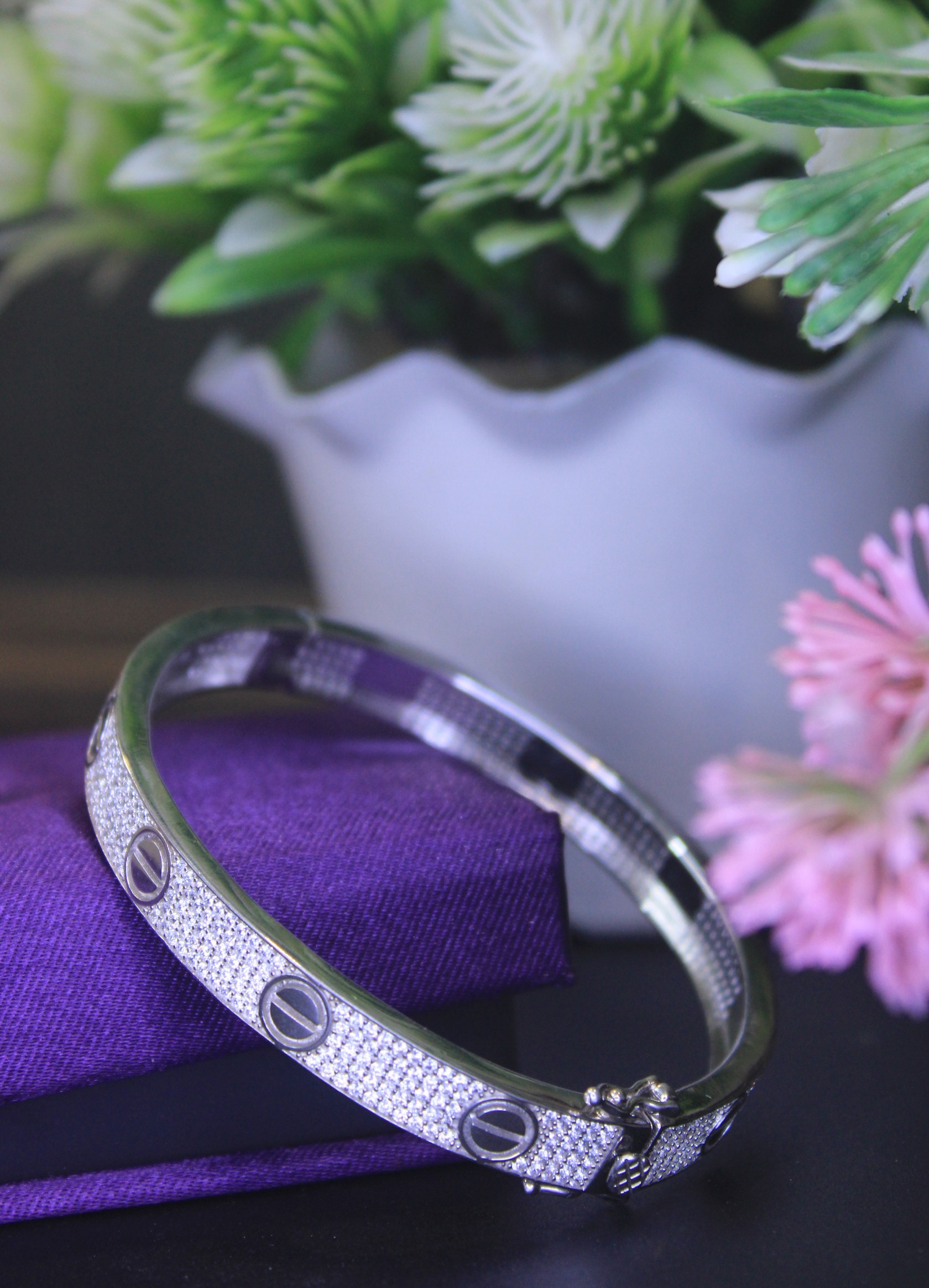 Diamond Bangle Bracelet with Screw Design 2