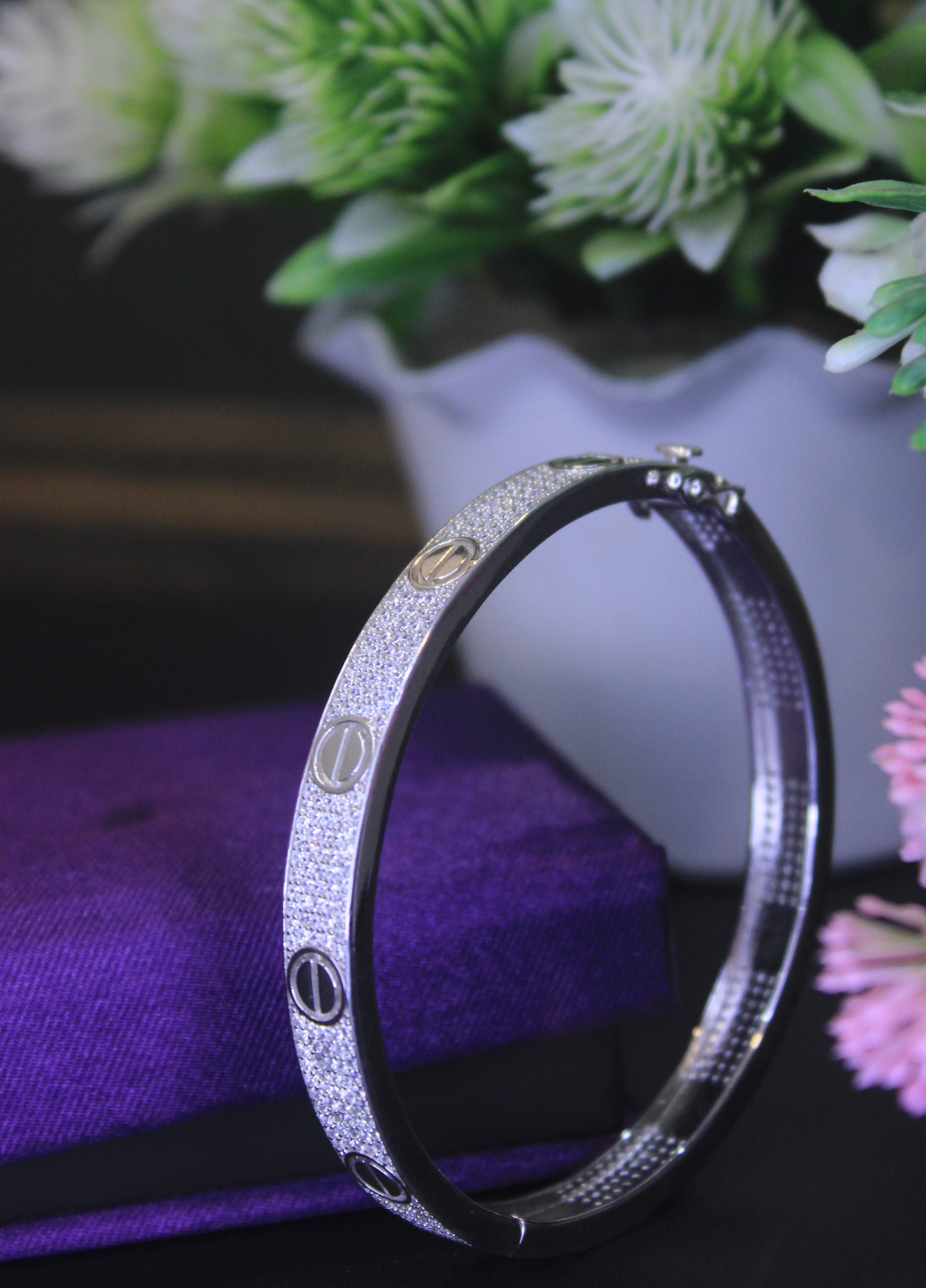 Diamond Bangle Bracelet with Screw Design 3