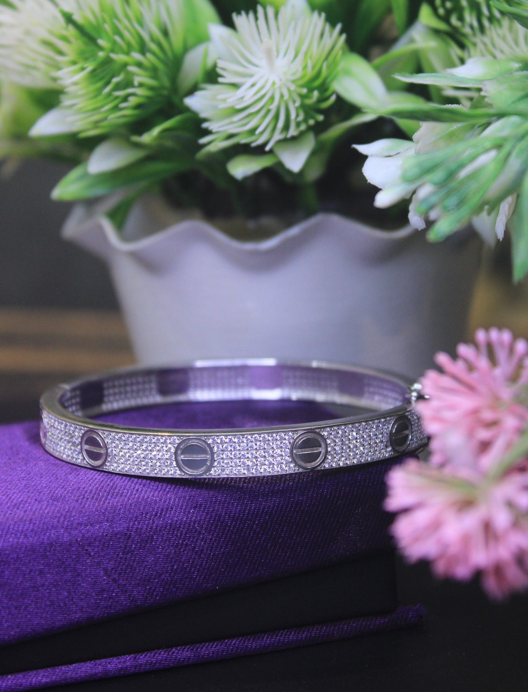 Diamond Bangle Bracelet with Screw Design 4