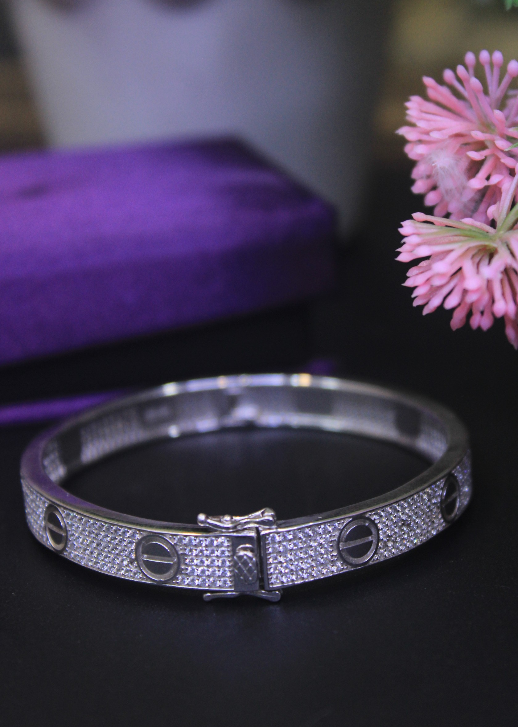 Diamond Bangle Bracelet with Screw Design 5