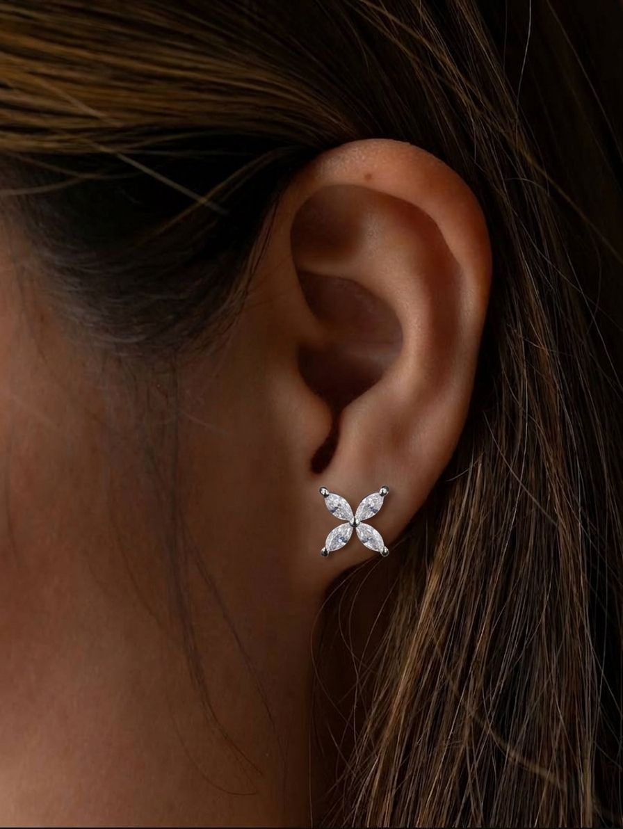 Floral Sterling Silver Stud Earrings 4